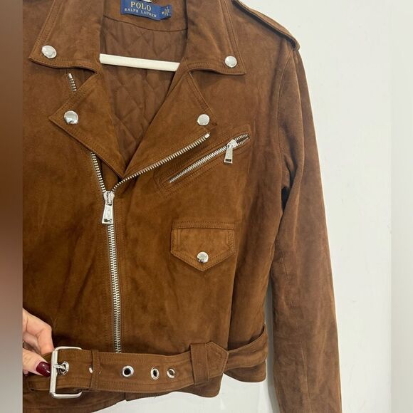 Polo Ralph Lauren notched-collar brown suede biker jacket - Picture 12 of 14